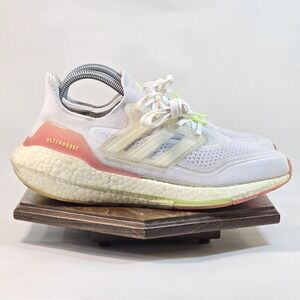 Adidas Ultraboost 21 Shoes Womens Size 8 White Pink Primeknit Running FY0416